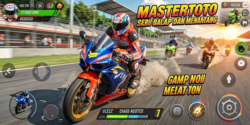 Gameplay MASTERTOTO menampilkan aksi balap motor yang intens dan mendebarkan.